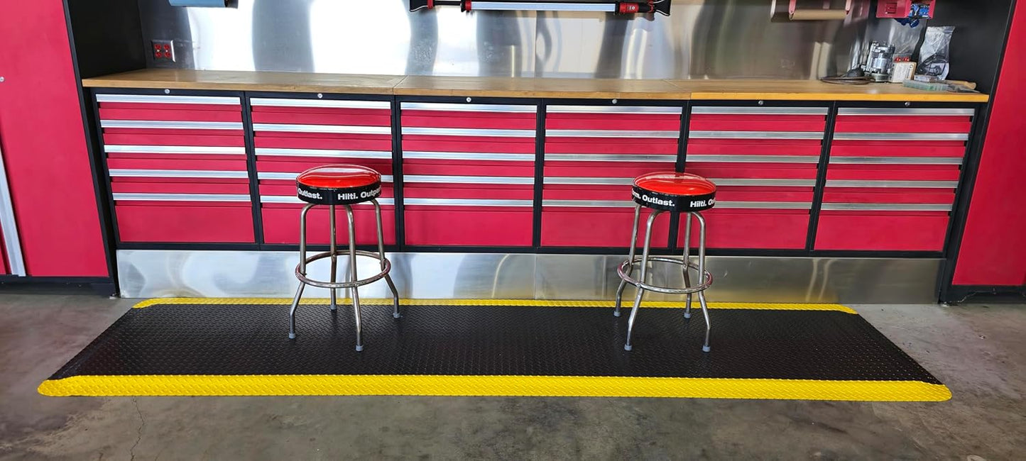 Rhino Mats, American Classic Diamond Anti-Fatigue Mats, Industrial Ergonomic Comfort Standing Mat for Work, Home, Garage, Office, Kitchen or Anywhere (Black/Yellow 1" Thick, 3 FT. x 13 FT.)