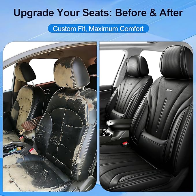Fit Cruze Car Seat Covers (Front Pair) for Select Chevrolet/Chevy Cruze 2011-2019 - Premium Full Coverage Leather, Airbag Compatible, Waterproof & All Weather Seat Cushion Protector, Black