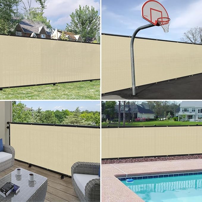 Windscreen4less Privacy Fence Screen Heavy Duty Windscreen Fencing Mesh Fabric Shade Net Cover with Brass Grommtes for Outdoor Wall Garden Yard Pool Deck, 8'x39' Beige