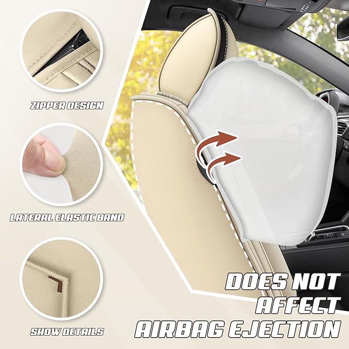 Car Seat Covers Fit for Toyota rav4 2000-2026, Stylish Sport Seat Covers, Waterproof Wear-Resistant Premium Nappa Leather Car Seat Cover.(2 Pcs Front with Pillow/Beige)