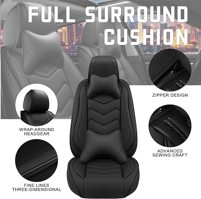 CTDS Car Seat Covers for Hyundai Kona 2018-2026, Stylish Sport Seat Cover, Premium Nappa Leather Car Seat Cover. Automobile Seat Covers Sets.(Luxury 5 Seats/Pure Black)