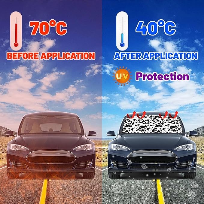 CHILL·TEK Funny Car Windshield Sun Shade Umbrella, Cows Print Car Sun Shade Umbrella, Block UV Rays Heat Foldable Windshield Umbrella Sun Visor Protector - Keep Vehicle Cool for Cars SUV