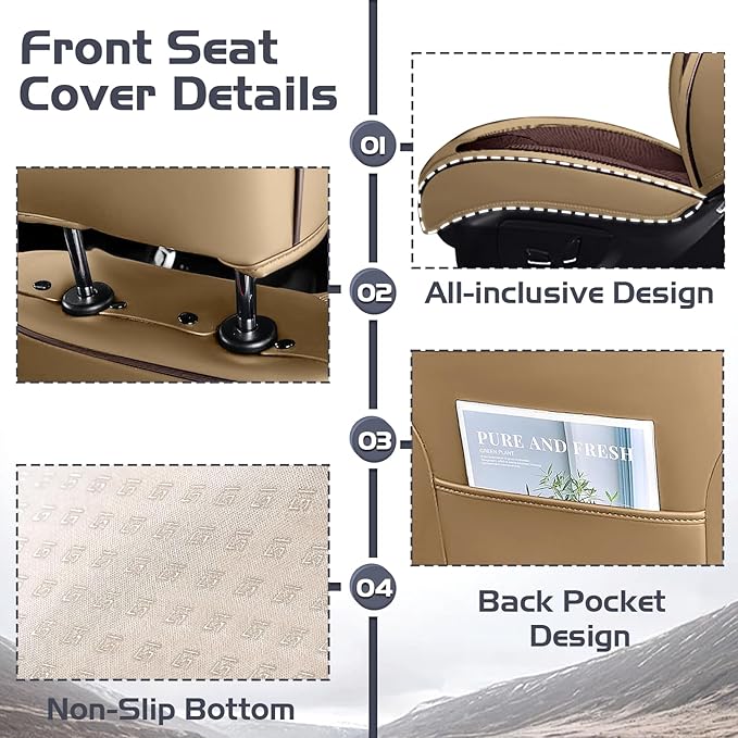 Truck Seat Covers for Chevy Silverado 2500 2007-2026, Waterproof Premium Leather Full Coverage Car Seat Cover, Muscle Sport Style Auto Interior Seat Cover Sets (Front Set/Brown Coffee)