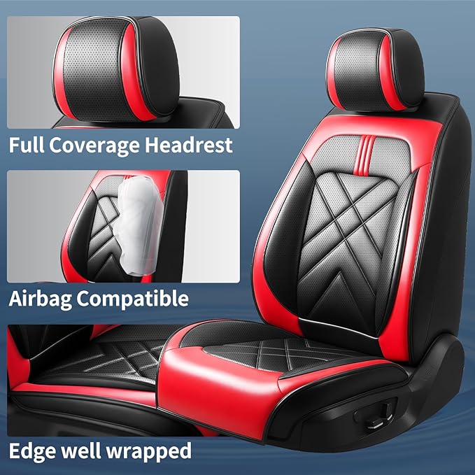 CX-70 Car Seat Covers Fit for Mazda CX-70 2025-2026, Full Coverage Premium Leather Waterproof Breathable Seat Covers, Automotive Seat Protectors, Airbag Compatible(Full Set Seats, Black & Red)