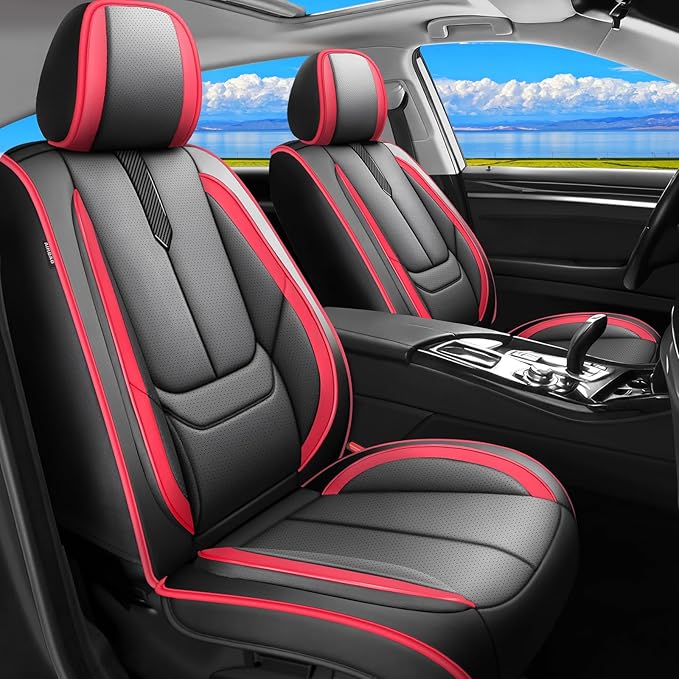 Fit Venza Car Seat Covers for Toyota Venza 2009-2024 2025 2026 -Upgraded Premium Waterproof & Breathable Leather,Airbag Compatible,All-Weather Seat Cushion Protector,Full Set,Black-Red