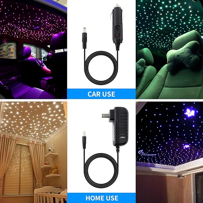 ATOKEE 16W Starlight Headliner Kit 550pcs 0.03in 9.8ft, Sound Activated Fiber Optic Star Lights for Car Roof Decor with Remote Control/Bluetooth App