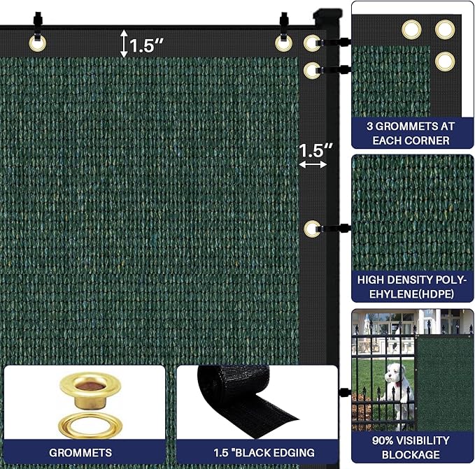 Windscreen4less Privacy Fence Screen Heavy Duty Windscreen Fencing Mesh Fabric Shade Net Cover with Brass Grommtes for Outdoor Wall Garden Yard Pool Deck, 8'x114' Green