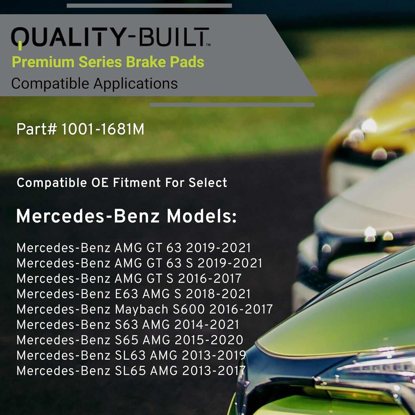 Premium Semi-Metallic Rear Brake Pads (1001-1681M) Compatible with 2013-2021 Mercedes-Benz (AMG GT 63/AMG GT 63 S/AMG GT S/E63 AMG S/Maybach S600/S63 AMG/S65 AMG/SL63 AMG/SL65 AMG)