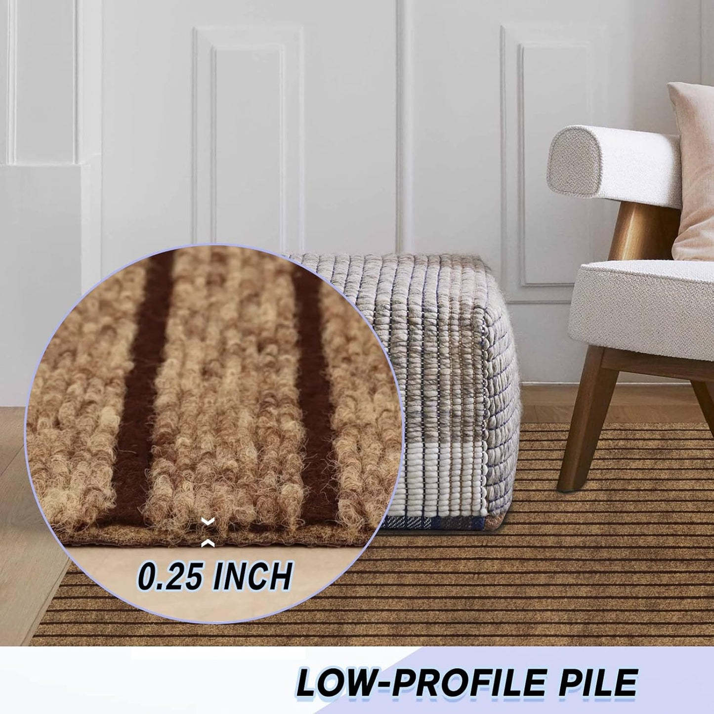 Custom Size Backed Non-Slip Area Rugs Runner, Easy Clean, Waterproof Runner Rugs for Hallway Entryway, Kitchen, Laundry, 2FT x 43FT, Brown Stripe