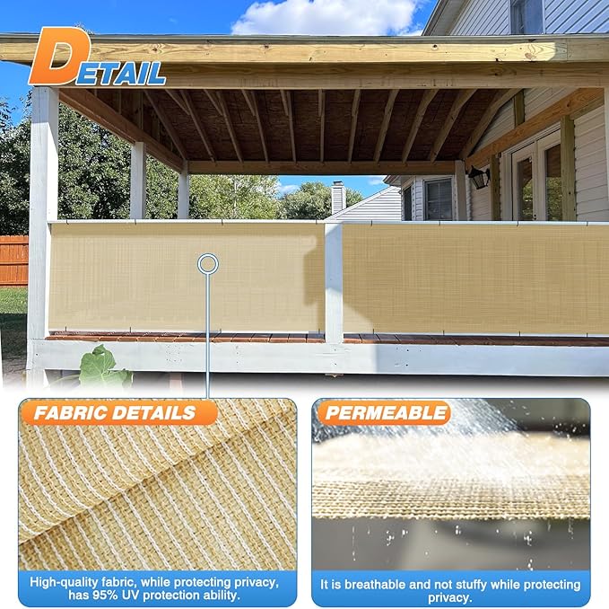 TANG Sun Shade Fabric Roll 8'x43' Shade Cloth for Garden Beige HDPE Mesh Shading Pergola Cover Replacement Canopy, 95% Blockage Sunshades for Outdoor Patio Backyard Plant