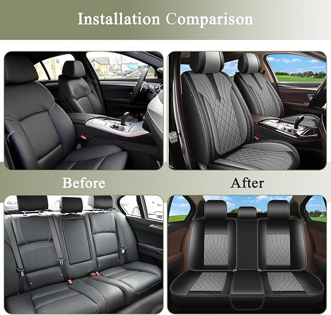Car Seat Covers Full Set Fit for Toyota Highlander:2008-2025 2026 Breathable Perforated Leather Automotive Seat Covers Driver Seat Cushion Protector(5 Seats,Black&Gray)