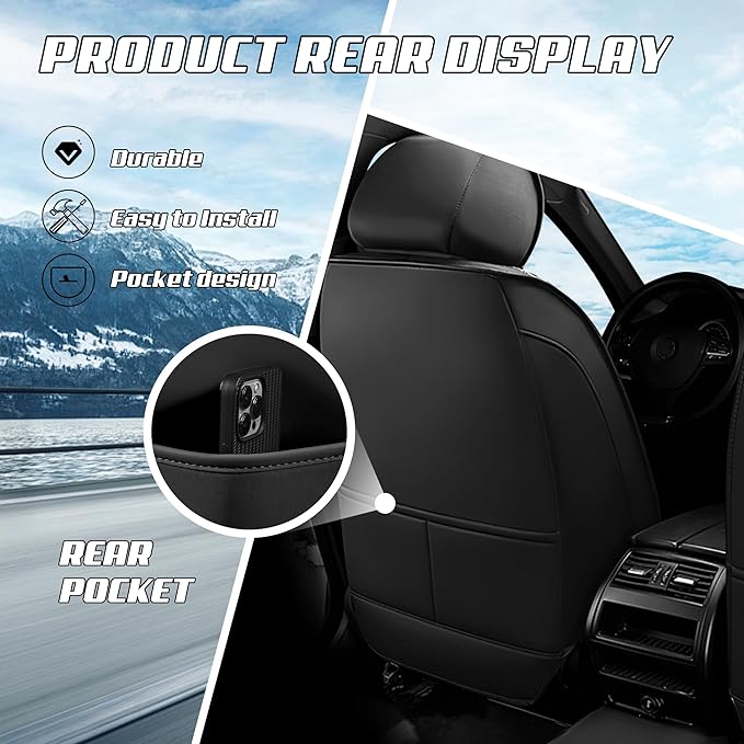 Car Seat Covers Fit for Toyota rav4 2000-2026, Stylish Sport Seat Covers, Waterproof Wear-Resistant Premium Nappa Leather Car Seat Cover.(Full Set with Pillow/Black Blue)
