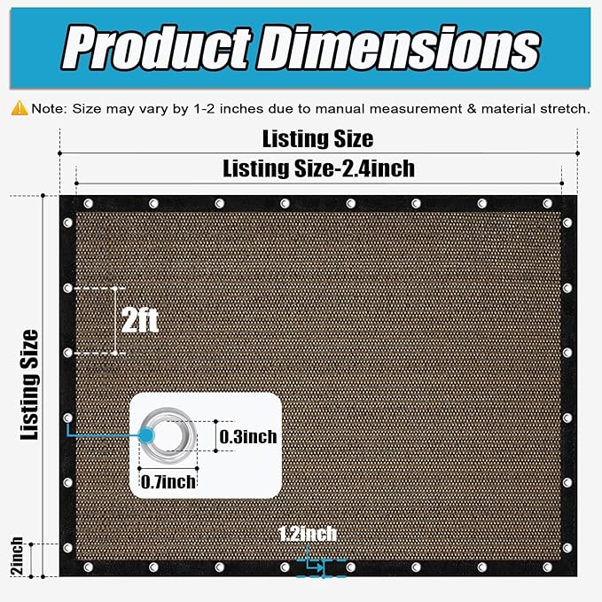 Amagenix 90% Sun Shade Cloth with Grommets, 3' x 6' Pergola Replacement Shade Cover Canopy Privacy Screen for Outdoor Patio Garden, Mocha (We Customized)