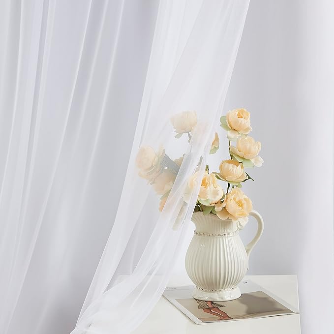 Bujasso White Full Blackout Curtain Panels with Sheer Overlay Mix and Match Double Layer Thermal Insulated Window Treatment Set for Living Room White Drapes with Tiebacks Grommet Top 37" Wx63 Lx2