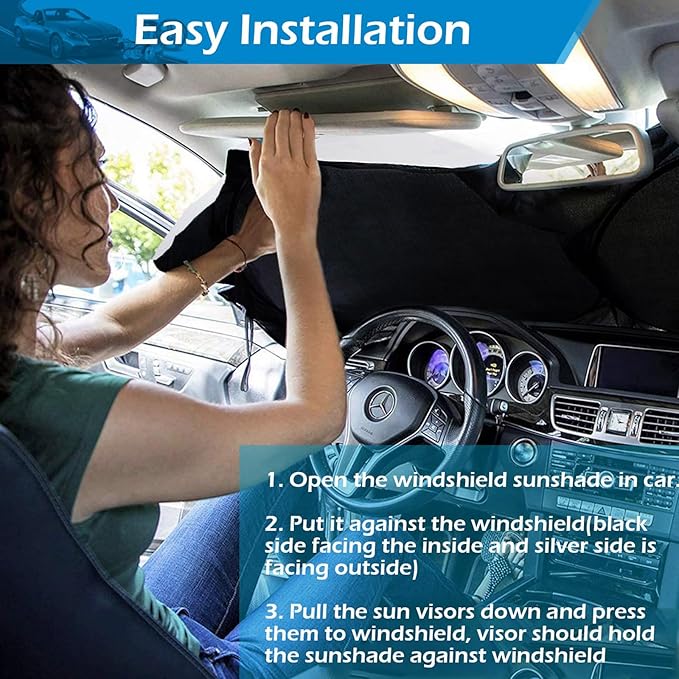 IC ICLOVER Car Windshield Sunshade with Pet Design, Cute Cartoon Design Front Auto Car Windshield Sun Shade Folding Silvering Sun Visor - UV Coating for UV Ray Deflector (Dog & Cat) - Small