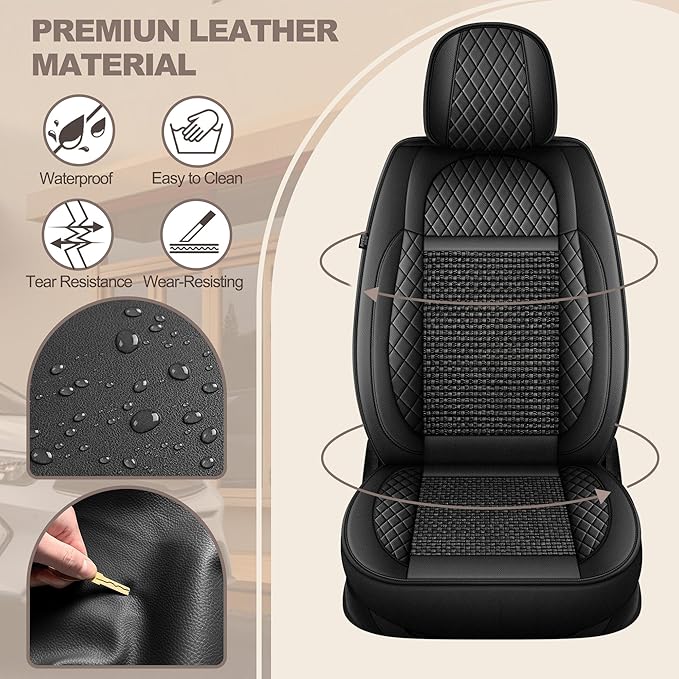 TTX LIGHTING for Toyota Highlander 2007-2026 Car Seat Covers, Breathable Ice Silk & Leather Seat Protector, Cool & Anti-Sweat for Long Driving, Airbag Compatible, 2 Front Seats (Black)