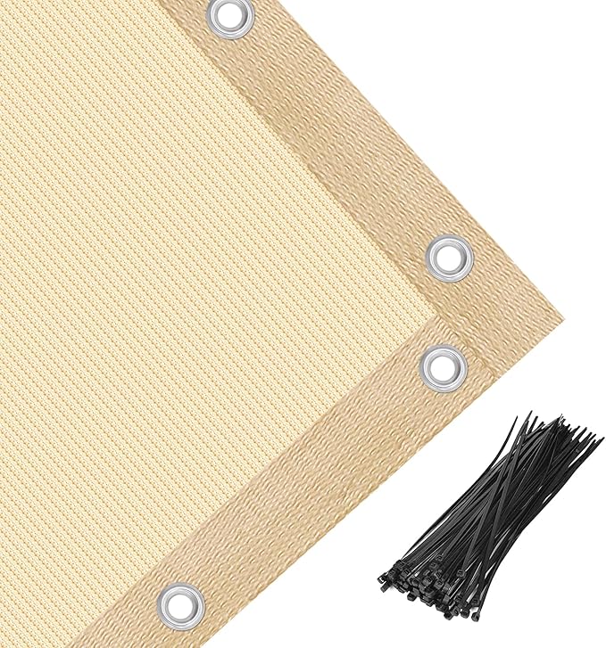 Amagenix 90% Pergola Shade Cover 14' X 20' Sun Shade Cloth with Grommets for Outdoor Garden Patio Porch, Commercial Grade 200 GSM - Cable Zip Ties Included (We Customized) GN108, Wheat