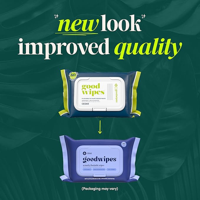 goodwipes Flushable Butt Wipes - Vitamin E & Aloe - Sewer & Septic Safe - Extra Large Adult Wet Wipes For Women & Men - Bathroom Essentials - Cedar, 418 Count (8 Packs + 1 Travel)
