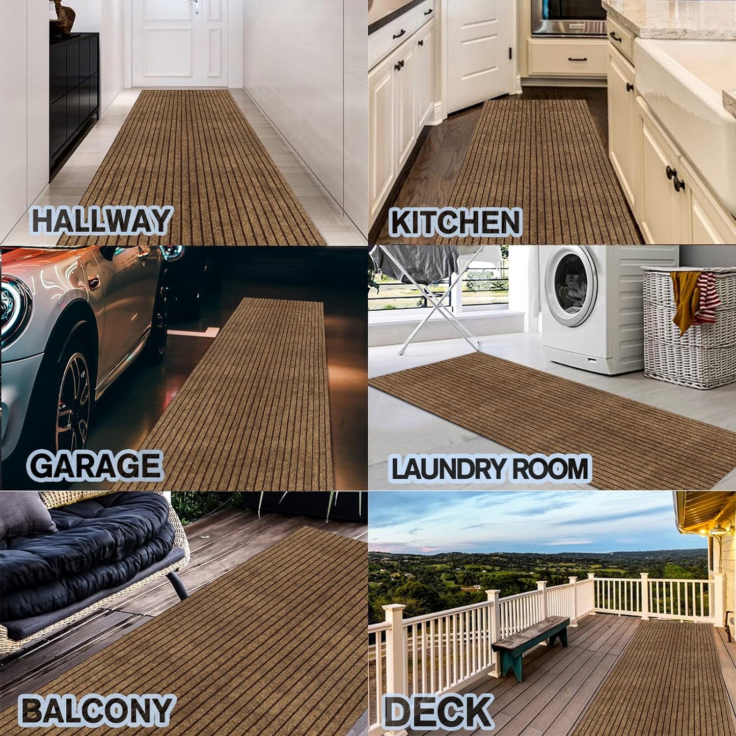 Custom Size Backed Non-Slip Area Rugs Runner, Easy Clean, Waterproof Runner Rugs for Hallway Entryway, Kitchen, Laundry, 4FT x 53FT, Brown Stripe