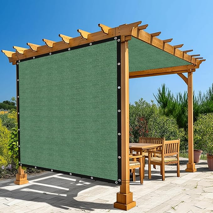 Amagenix 90% Pergola Shade Cover 7' X 7' Sun Shade Cloth with Grommets for Outdoor Garden Patio Porch, Commercial Grade 200 GSM - Cable Zip Ties Included (We Customized) GN108, Green