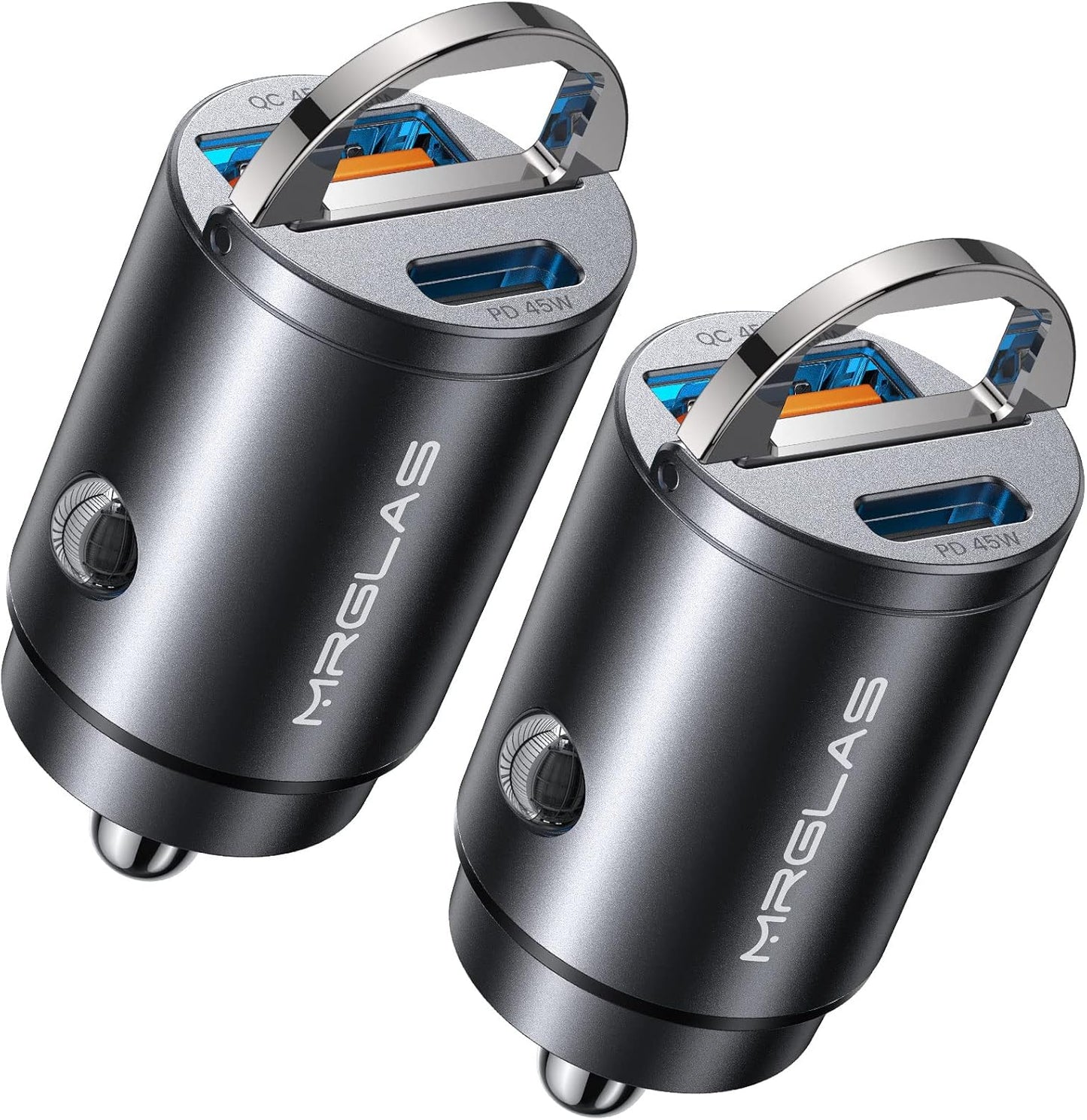 MRGLAS 2-Pack 90W USB C Car Charger,[Super Mini Metal] Car Charger Fast Charging Adapter PD+QC3.0 Dual Port Type C Car Cigarette Lighter USB Compatible iPhone 16 15 14 Pro Max iPad Samsung S25