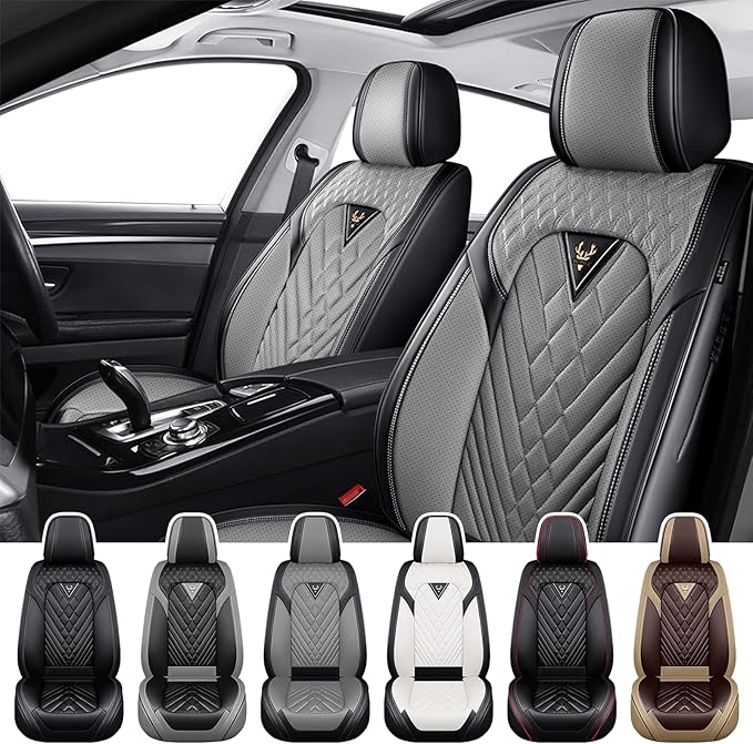 Truck Seat Covers for Ram 1500 2009-2026, Waterproof Premium Leather Full Coverage Car Seat Covers, Muscle Sport Style Auto Interior Seat Cover Sets (Front Set/Black Gray)