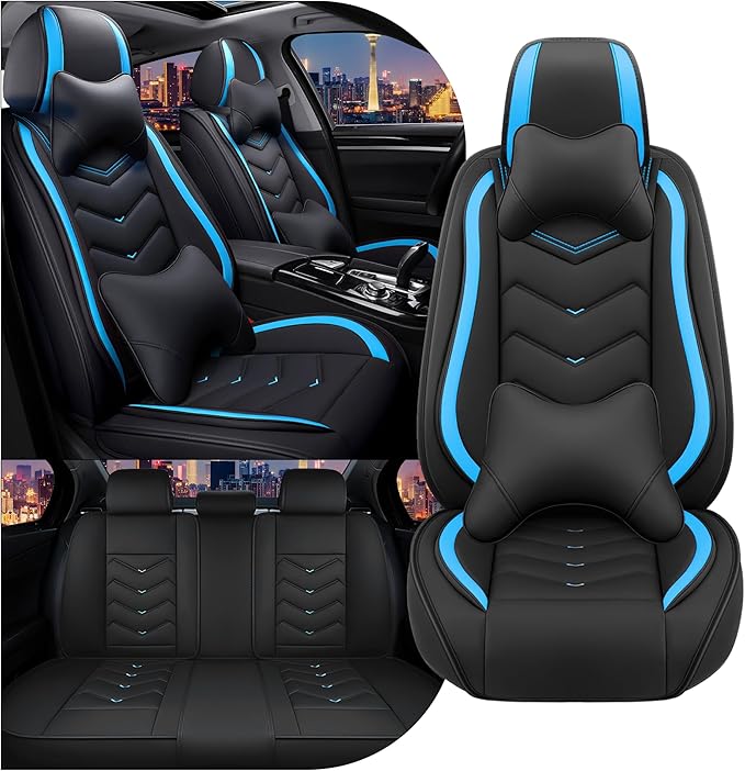 CTDS Car Seat Covers for Ford F-150 2000-2026, Stylish Sport Seat Cover, Premium Nappa Leather Car Seat Cover. Automobile Seat Covers Sets.(Luxury 5 Seats/Black Blue)