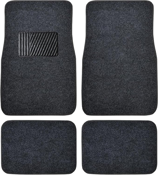 BDK Premium Dark Gray Carpet Floor Mats for Cars - Universal Fit Interior 4-Piece Car Mats Full Set with Vinyl Heel Pad Protector - Cute Car Accessories Interior Floor Covers for SUVs & Trucks