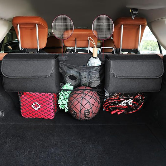 Deluxe Trunk Organizer for Medium or large size SUVs & RVs, Backseat Hanging Trunk Organizer, Waterproof Collapsible Car Storage Bag with 6 Pockets, Reinforced No-Sag Design