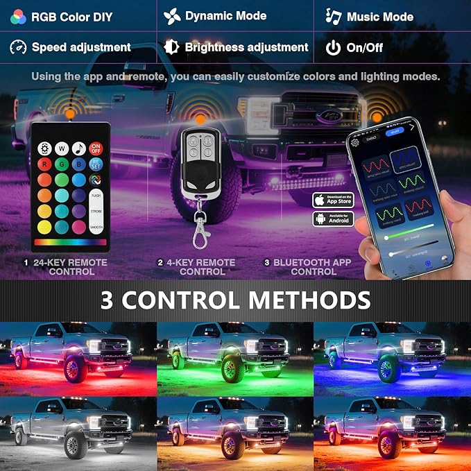 8 Pods Segmented Alloy RGB LED Rock Lights for Jeep Trucks Golf Cart Offroad ATV UTV SXS, Waterproof Impact Resistant Metal Underglow Kit with APP RF Control Sync Music Multicolor Neon Underbody Light