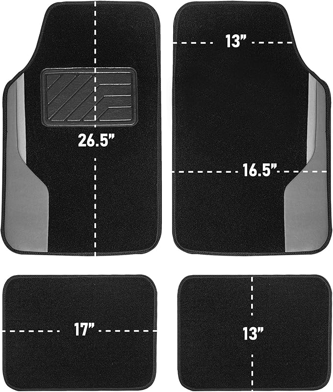 FH Group Color-Block Carpet Car Floor Mats – Non-Slip, Faux Leather Accents, Universal Fit for Sedan, SUV & Truck – Full Set Blue