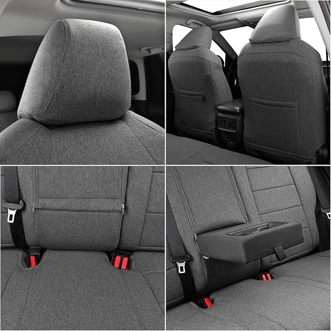 coverdream Rav4 Hybrid Seat Covers Custom Fit for 2019-2024 2025 Toyota Rav4 Hybrid (Not for XSE/SE/Plug-in Hybrid),Full Coverage,Airbag Compatible,Polyester Car Seat Protector(Full Set,Gray)
