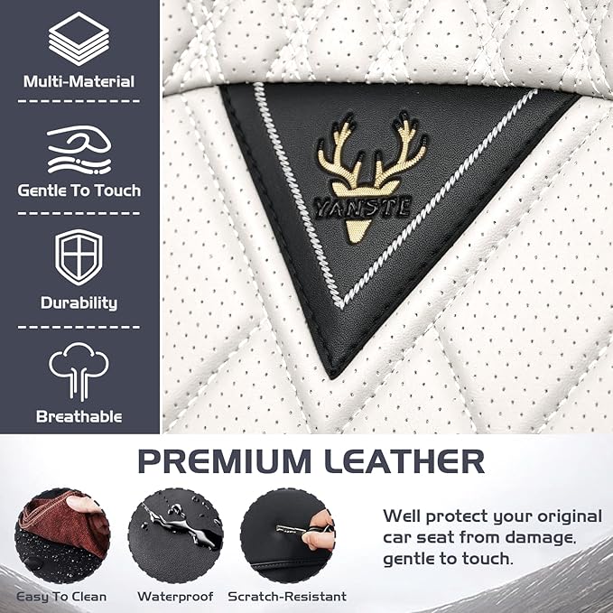 Truck Seat Covers for Ford F150 2009-2026, Waterproof Premium Leather Full Coverage Car Seat Covers, Muscle Sport Style Auto Interior Seat Cover Sets (Front Set/Black White)