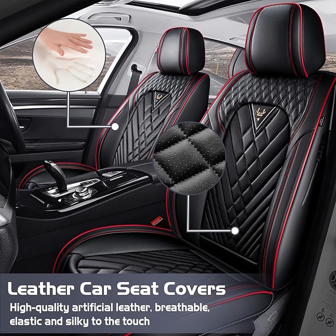 Truck Seat Covers for Toyota Tundra 2008-2026, Waterproof Premium Leather Full Coverage Car Seat Cover, Muscle Sport Style Auto Interior Seat Cover Sets (Full Set/Black Red)