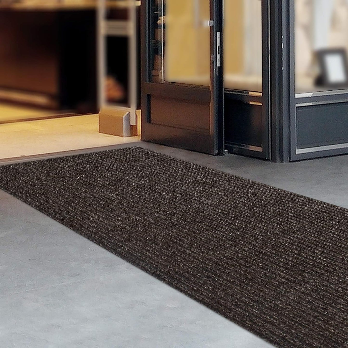 iCustomRug Spartan Weather Warrior Indoor/Outdoor Utility Ribbed Carpet Runner with Non-Slip Thermoplastic Rubber Backing, 3ft X 6ft in Brown