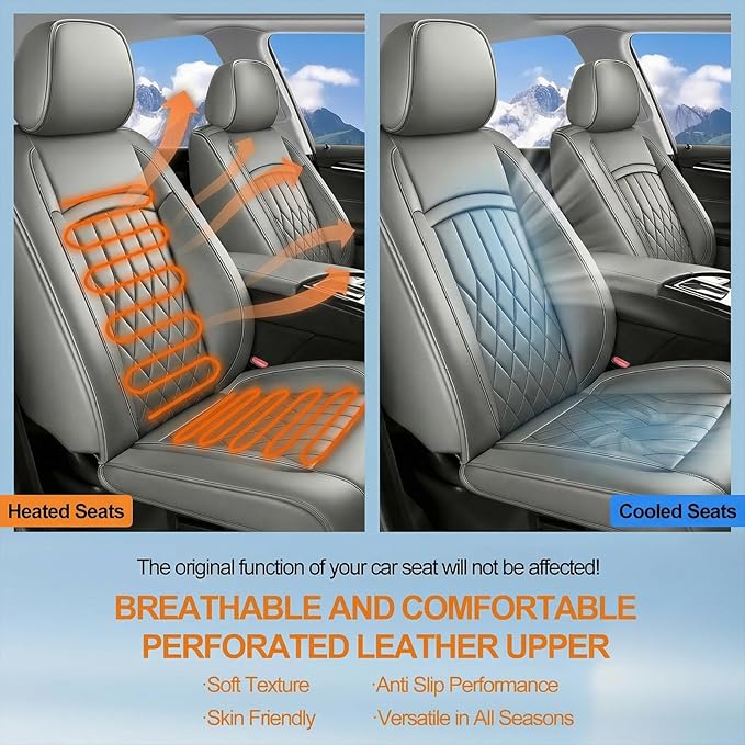 Fit TLX Car Seat Covers for Acura TLX 2014-2026 - Premium Leather, Waterproof, All-Weather, Airbag Compatible, Breathable, Easy Install, Seat Protectors, Only 2 Front seat Covers, Gray