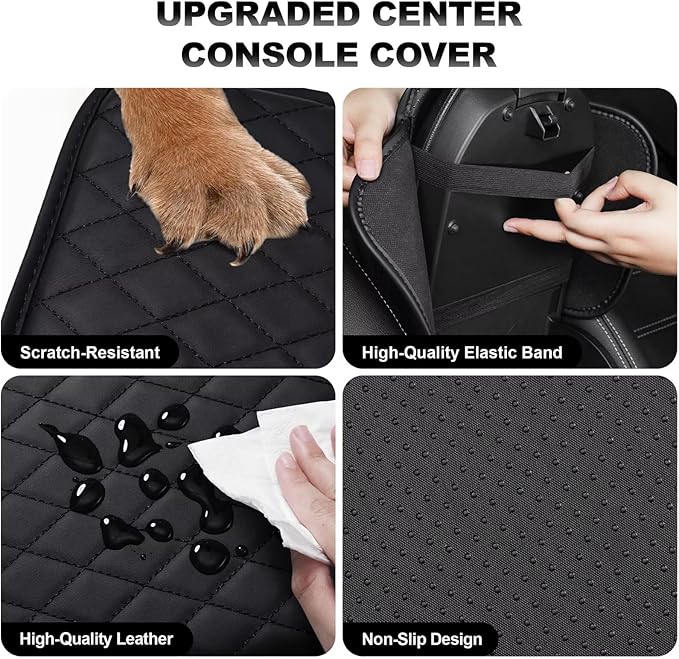 Upgraded Car Center Console Cover Fit for 4Runner Faux Leather Car Armrest Cover Cushion with 2 Storage Bags,Car Armrest Storage Box Interior Accessories(Black)