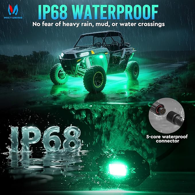 MICTUNING C1 8 Pods RGBW LED Rock Lights - Multicolor Underglow Neon Light Kit with Bluetooth Controller, Music Mode