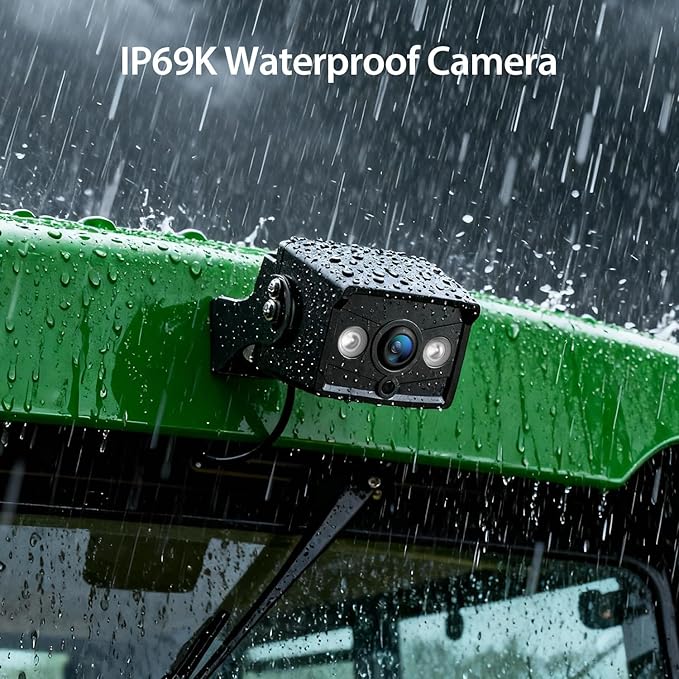 ZEROXCLUB 10" 1080P Wired Rear View Backup Camera System, Quad Split Screen IP69K Waterproof Reverse Camera, Vibration-Proof 10G for Tractor, Truck, Trailer, Combine, Heavy Equipment, BH101