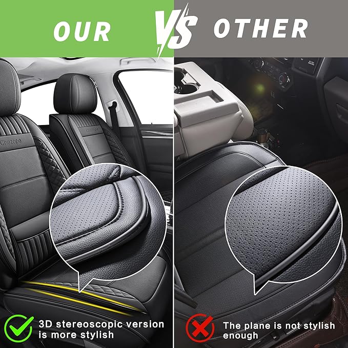 Chezope Car Seat Covers Full Set, Beige Leather Seat Covers, Breathable Front and Back Car Seat Protectors, Wear-Resistant Seat Covers Universal Fit for Most Cars SUV Truck (Beige-Stripes-A, Full Set)