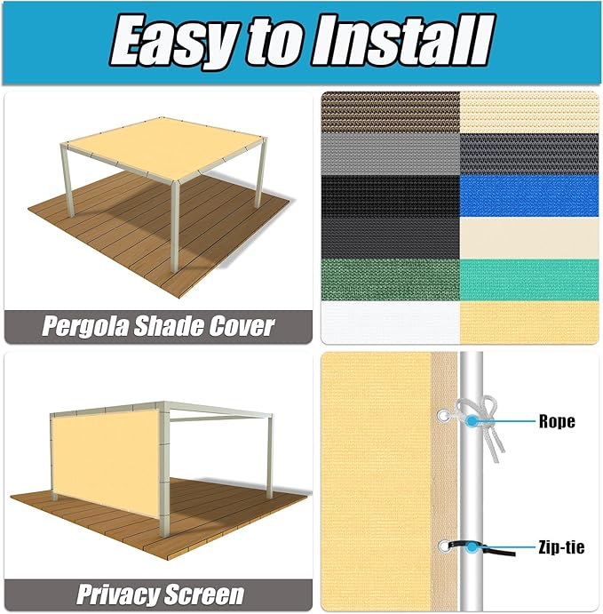 Amagenix 90% Shade Fabric 20'X 22' Sand Sun Shade Cloth with Grommets for Pergola Replacement Shade Cover Canopy, Heavy Duty, Cable Zip Ties Included (We Customized)