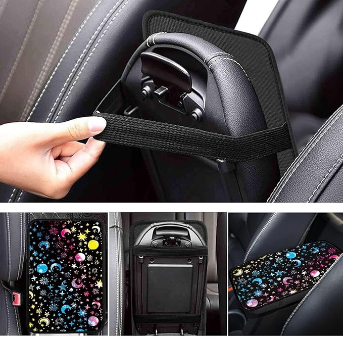 Coldinair Colorful Moon Stars Print Car Center Console Pad,Auto Interior Accessories Decoration,Auto Armrest Cover Protector for Most Vehicle, SUV, Truck, Car