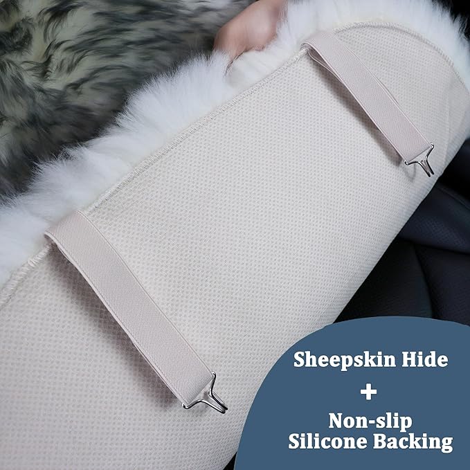 OGLAND Fluffy Sheepskin Car Seat Cover-Fuzzy Fur Auto Cushion for Universal Automotive Protector(Wolf Tipped, 1 Pcs Front Seat Cover)
