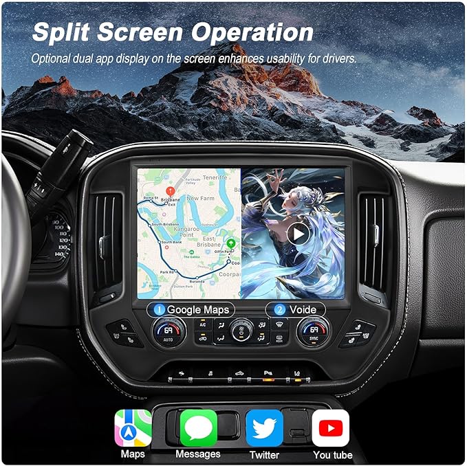13.1" QLED Car Radio Stereo Upgrade for Chevy Silverado & GMC Sierra 2014-2018, 8-Core Head Unit 4GB+64GB with CarPlay/Android Auto, 2K Touch Screen and 1080P Backup Camera (6+128 Black)