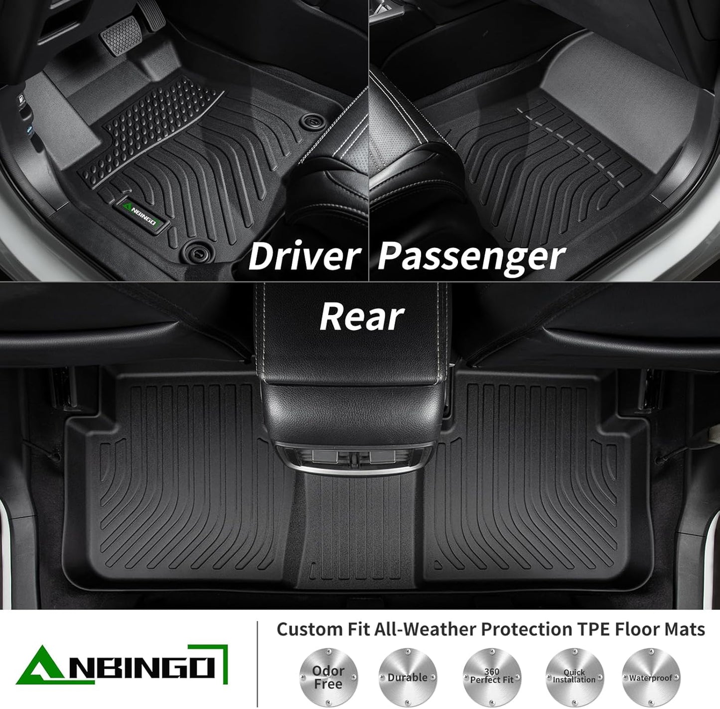 ANBINGO-Floor Mats & Cargo Liner Set Fit for 2016-2024 2025 Chevy Malibu All Weather Protection TPE Anti-Slip Automotive Full Set Floor Liners Custom Chevy Malibu Floor mats Accessories - Black