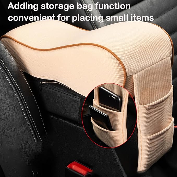 Auto Center Console Armrest Pillow, Memory Foam Car Armrest Cushion with Phone Holder Storage Bag Universal Fit for Most Car (Black & Red)