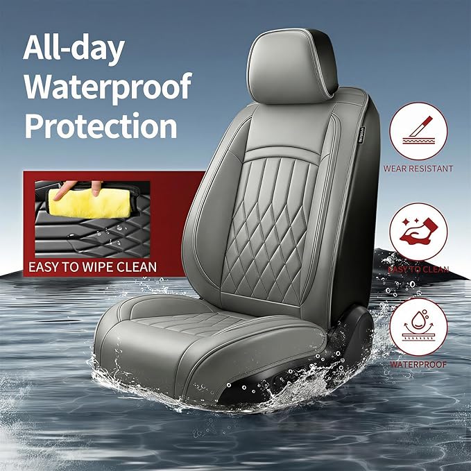 Fit Elantra Car Seat Covers for Hyundai Elantra 2017-2025 2026 - Premium Leather, Waterproof, All-Weather, Airbag Compatible, Anti-Slip, Breathable, Seat Protectors, Full Set, Gary