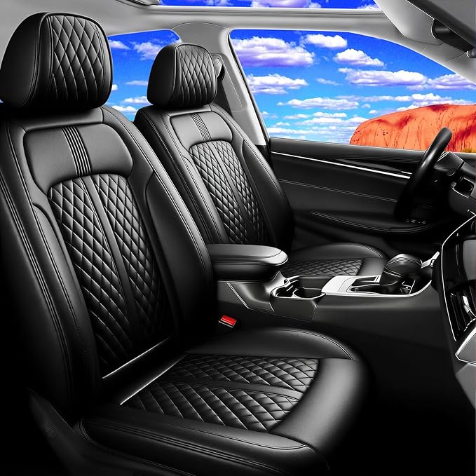 Fit Impala Car Seat Covers (Front Pair) for Select Chevrolet/Chevy Impala 2000-2020, Premium Full Coverage Leather, Airbag Compatible, Waterproof All Weather Seat Protector, Black