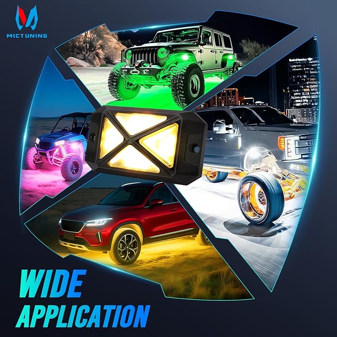 MICTUNING C4+ RGBW Rock Lights, 12 Pods 360° Ultra Bright Pure Color Underglow Neon Lights, Bluetooth APP Control & Music Mode, IP68 Waterproof, for Trucks Cars ATV UTV Golf Cart (2 Year Warranty)