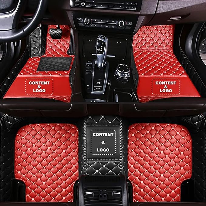 Custom Making Car Floor Mats for 98% Sedan SUV Car Protection Full Coverage Mats Anti-Slip Leather Floor Liners All Weather Car Floor Mats (Red+Black Side)